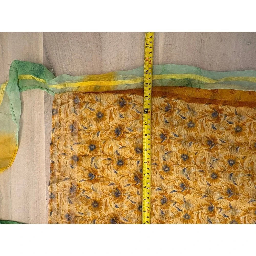 Vintage Sheer Chiffon Tote Bag Print Mustard Yellow Green Border Lightweight